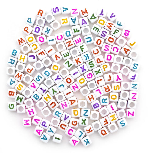 WHITE W/MULTICOLORED LETTERS